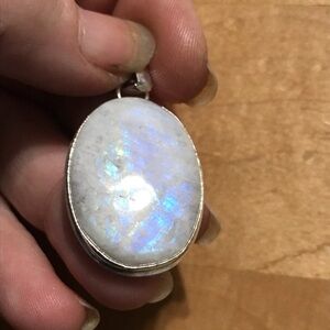 Elegant Rainbow Moonstone Pendant Necklace - 925 Plated/Stamped